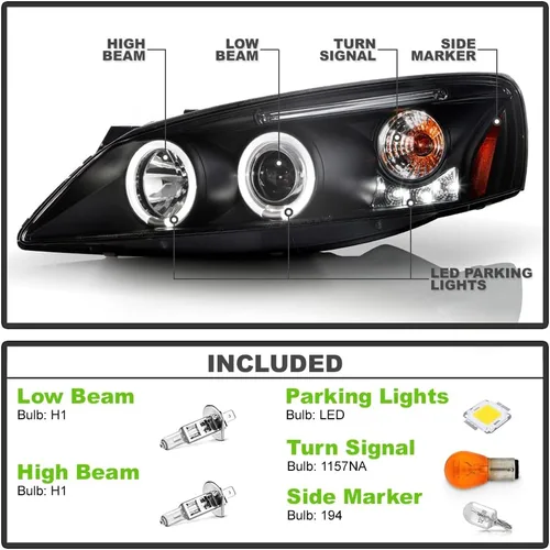 Miniatura 2 de ACANII - Focos delanteros con anillo de luz led en carcasa negra, para Pontiac G6 2005-2010 sin paquete CTF, lado izquierdo + derecho