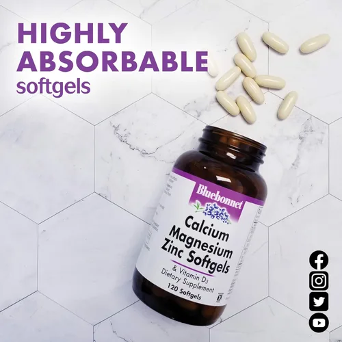 Miniatura 5 de Bluebonnet Nutrición Calcio Magnesio Zinc Plus Vitamina D3, 1000 mg de Calcio, 500 mg de Magnesio y 15 mg de Zinc, 400UI de Vitamina D3, Para Huesos