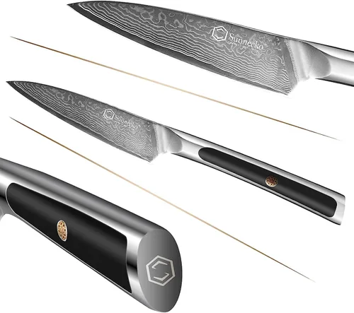 Miniatura 7 de Sunnecko Cuchillo de pelar de 3.5 pulgadas, cuchillo para frutas con hoja de acero damasquino VG-10 de 67 capas, cuchillo pequeño para pelar
