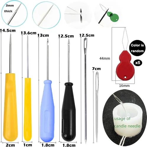 Miniatura 2 de Kit de 11 agujas de vela, moldes de herramienta de inserción de mecha, aguja perforadora con ojo de gancho, aguja de absorción de velas de ojo