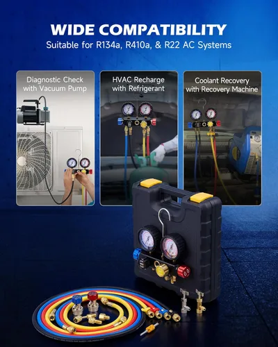 Miniatura 4 de Orion Motor Tech Juego de Medidores de CA con Autosellado y Perforación R134A Can Tap, Medidores de CA para Refrigerante R134a R12 R22 R502, Juego