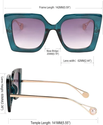 Miniatura 7 de Feisedy - Lentes de sol de gran tamaño cuadrados a la moda con incrustación de perlas en las patillas ojo de gato para mujer B2625