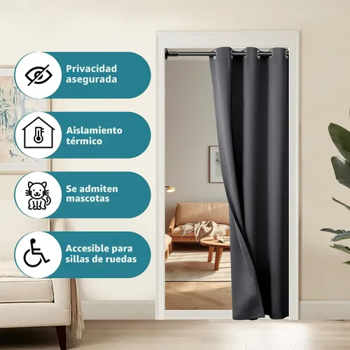 Miniatura 2 de BGment Cortina de puerta para puerta, cortina de armario para armario abierto, cortina opaca de privacidad con ojales con aislamiento térmico, 1