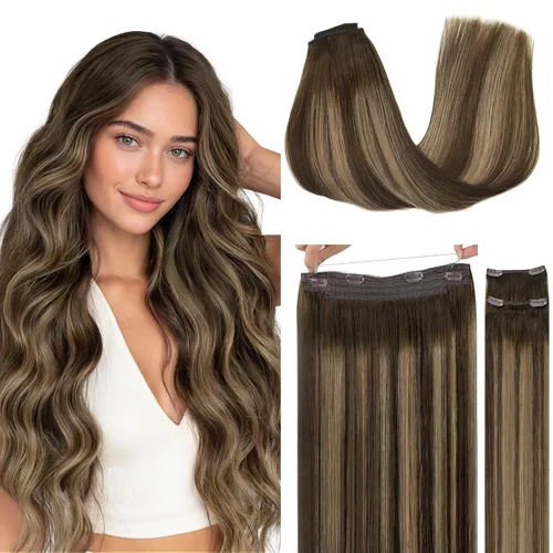 Miniatura 31 de GOO GOO Extensiones de Cabello Humano con Alambre, 18A/613A Rubio Oscuro mezclado con Rubio Decolorado Resaltado 18 pulgadas 95g, Extensiones