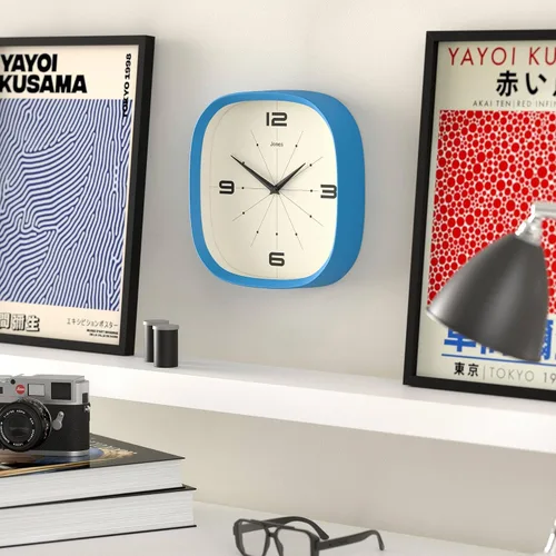 Miniatura 5 de JONES CLOCKS® Pulsar - Reloj de pared Reloj retro cuadrado redondeado 10 pulgadas Azul Aspecto de diseñador genial para cocina, sala