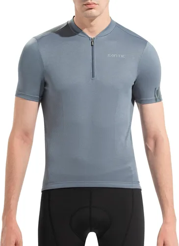 Miniatura 22 de Santic Camiseta de ciclismo para hombre, manga corta, camiseta de ciclismo de carretera, cremallera completa, UPF 50+, MTB con bolsillos