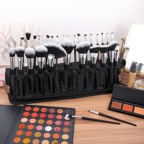 Miniatura 8 de DUcare Organizador de brochas de maquillaje, 30 piezas, fundas de viaje plegables, brochas de maquillaje, bolsa de cosméticos de pie, almacenamiento