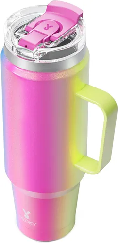 Miniatura 31 de Meoky - Vaso de 32 onzas con asa, taza de viaje de acero inoxidable con pajilla y tapa 2 en 1, taza de café con aislamiento al vacío, 100% a prueba