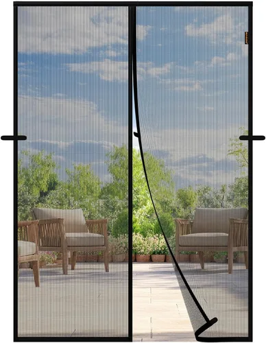 Miniatura 14 de Puerta mosquitera magnética gris, se adapta a puertas de 30'' x 80'', poliéster a prueba de arañazos, mantiene fuera a las criaturas molestas, malla