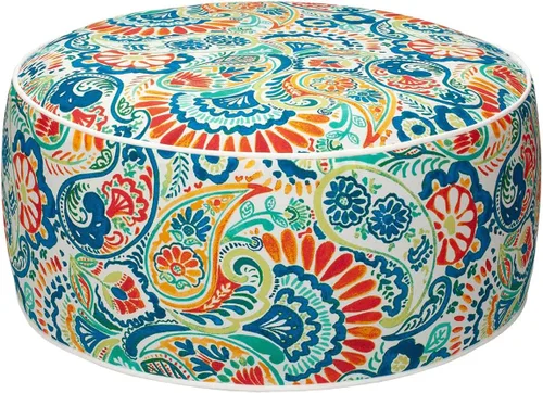 Miniatura 10 de Magpie Fabrics Taburete inflable otomano de 20 pulgadas de diámetro x 9 pulgadas de alto, reposapiés redondo para exteriores con bomba de pie, Verde