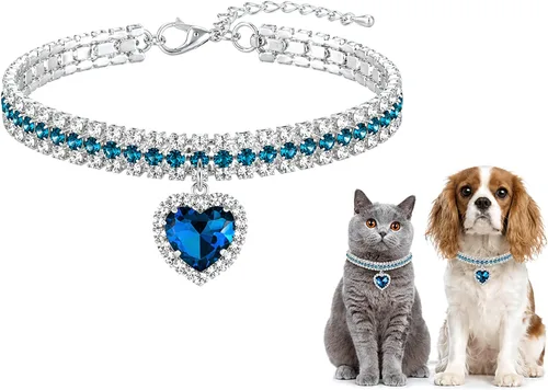 Miniatura 12 de Collar para mascotas con diamantes de imitación, collar de 3 filas de diamantes de cristal brillantes para perro, collar de boda con diamantes