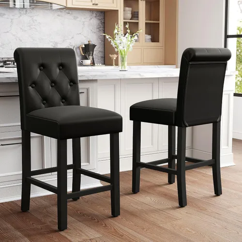 Miniatura 16 de LSSPAID Juego de 2 taburetes de bar de 24 pulgadas de altura, taburetes de bar tapizados de tela acolchada para isla de cocina con respaldo copetudo