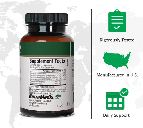 Miniatura 2 de NutraMedix Methyl Complete - Cápsulas completas de metilación y apoyo energético - Vitamina B2, B6, B12 y folato - con monohidrato de creatina