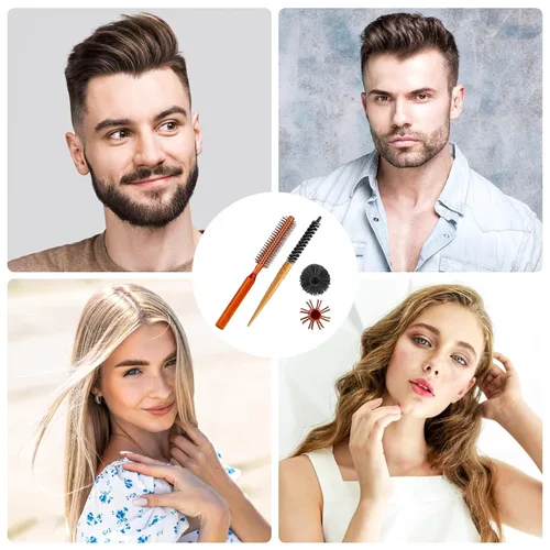 Miniatura 7 de Juego de 2 cepillos redondos para rizos, rodillos portátiles de cerdas para peinar cabello fino, cabello corto, flequillo, secado por soplado