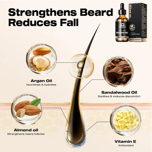Miniatura 2 de Aceite para el crecimiento de la barba Waking Forest - Aceite de sándalo con biotina y vitamina E, romero y ricino para barbas más gruesas, suaves