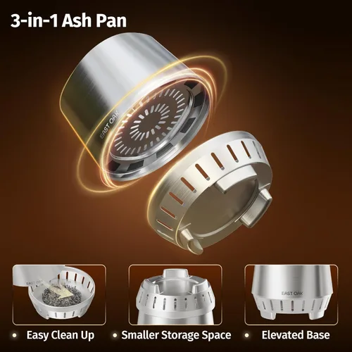 Miniatura 3 de East Oak Fuoco - Fogón de Mesa Sin Humo Bandeja de Cenizas 3 en 1 Fogón Portátil para Madera y Pellets Acero Inoxidable Quema 120% Más