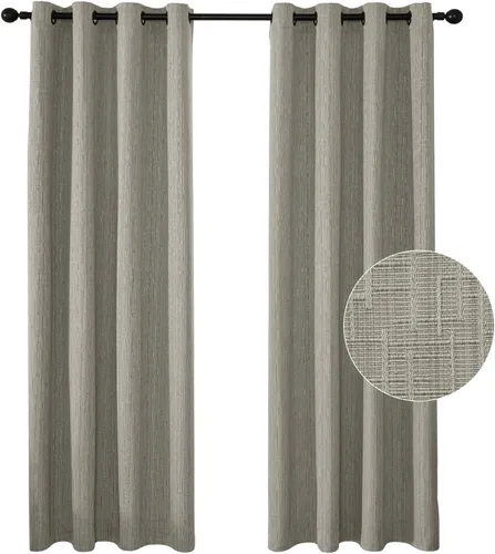 Miniatura 9 de Cortinas de lino jacquard de 63 pulgadas de largo, 2 paneles, cortinas gruesas de lino sintético mezclado, cortinas texturizadas de arpillera