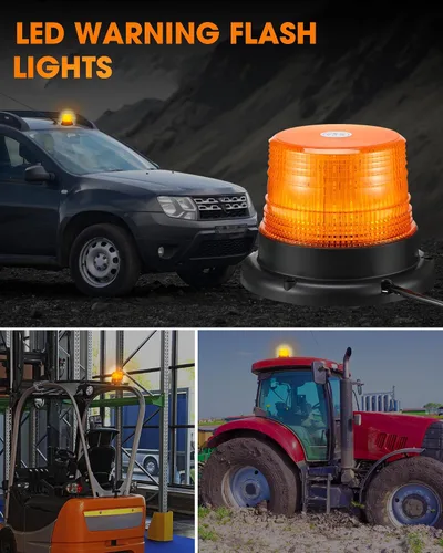 Miniatura 6 de Leelosp Paquete de 3 60 luces LED estroboscópicas de 12 V-24 V, luz estroboscópica intermitente de seguridad ámbar con cable magnético y recto de 16