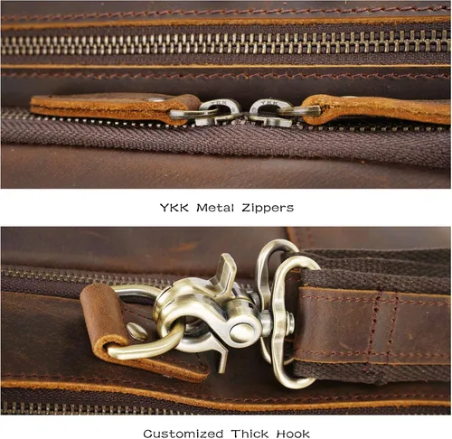 Miniatura 7 de Polare - Maletín de cuero de grano completo XL de 18 pulgadas para hombres, maletín de viaje de negocios, bolsa de mensajero para portátil de 17.3