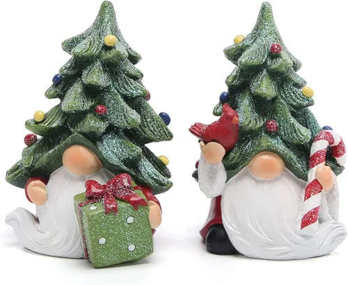 Miniatura 8 de Hodao Gnomos de árbol de Navidad hechos a mano, gnomos de resina de Navidad, regalo de vacaciones, mesa de invierno de 7.5 pulgadas de alto, árbol