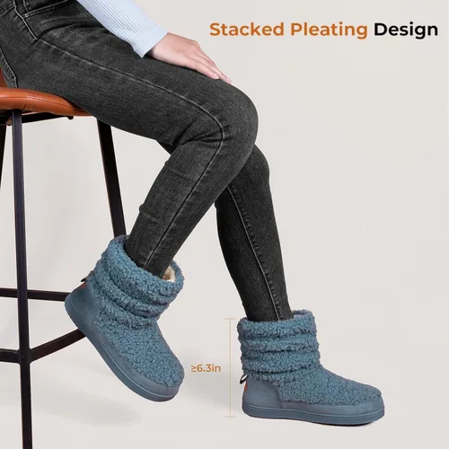 Miniatura 4 de HomeTop Pantuflas para botas de mujer con espuma viscoelástica cálida, para interiores y exteriores, con suela de goma