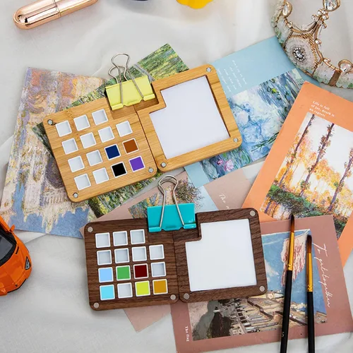 Miniatura 6 de Mini paleta de acuarela, acuarela de viaje con tapa, paleta de acuarela vacía, caja de paleta de colores de madera para pintar, regalo