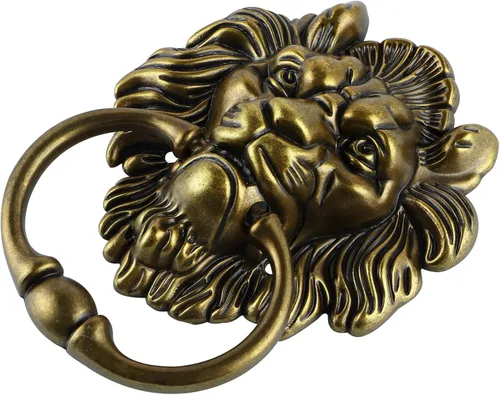 Miniatura 2 de MOLIGOU Aldaba de puerta con cabeza de león, aldaba decorativa para puerta delantera de 6 pulgadas, manija de anillo de puerta de león antiguo