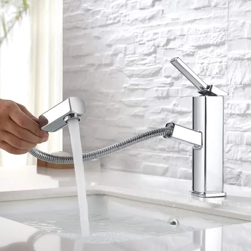 Miniatura 7 de KAIYING Grifo de Fregadero de Recipiente Extraíble para Baño, Grifo de Lavabo de un Solo Orificio con Rociador Extraíble, Grifo Mezclador de Una