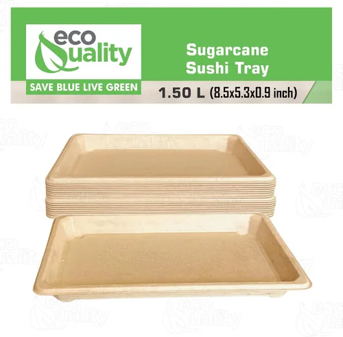 Miniatura 5 de EcoQuality Bandejas de sushi compostables XL - Contenedor de sushi para llevar bagazo de caña de azúcar natural - Biodegradable, plato de sushi
