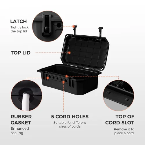 Miniatura 2 de WELKIN Caja Eléctrica Resistente para Exteriores (15.3 * 8.9 * 5.4 pulgadas), Cubierta de Cable de Extensión Impermeable Resistente a la Intemperie