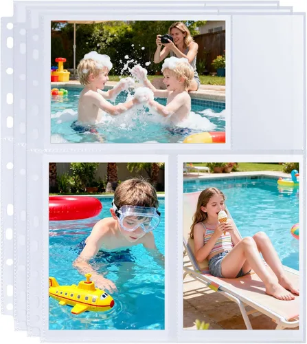 Paquete de 30 páginas de repuesto para álbumes de fotos de 4 x 6 pulgadas para carpeta de 3 anillos, fundas de fotos ultra transparentes con