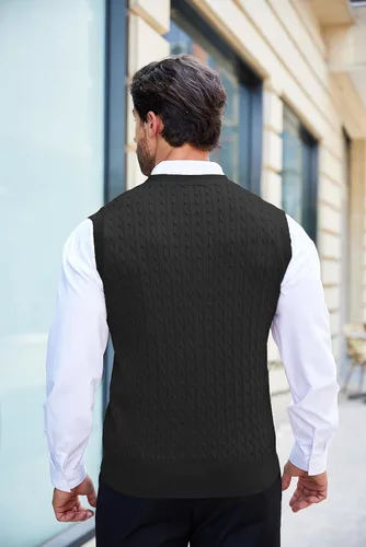 Miniatura 7 de COOFANDY Chaleco sin mangas para hombre con cuello en V, casual, tejido de cable con botones, cárdigan