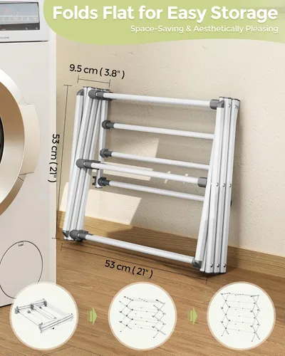 Miniatura 4 de APEXCHASER Tendedero para Ropa – Estante de Secado de Ropa de Metal de 3 Niveles Plegable, Estante de Secado de Ropa Expandible, Pequeño Aireador