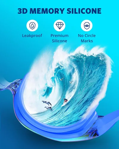 Miniatura 4 de Aegend Gafas de natación, gafas de natación sin fugas, protección completa para adultos, hombres, mujeres y jóvenes Azul y plateado.