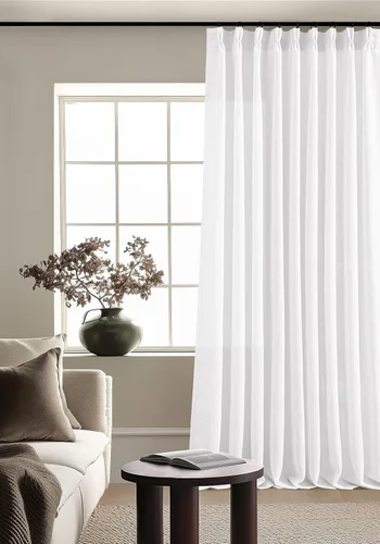 Miniatura 22 de Cortinas de lino natural con pliegues fruncidos de 120 pulgadas de largo para sala de estar, cortinas plisadas con ganchos y lengüeta trasera