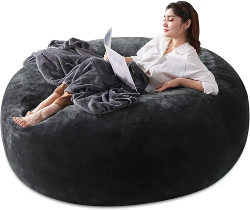 Miniatura 25 de Puf de 3 pies, puf con relleno, espuma viscoelástica altamente resistente, puf redondo de felpa, mueble para sala moderna, silla de lectura de ocio