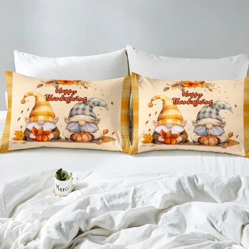Miniatura 4 de Manfei Sábana bajera ajustable de otoño, tamaño individual, hojas de calabaza, dibujos animados, arcoíris, zorro, oso, ciervo, juego de ropa de cama