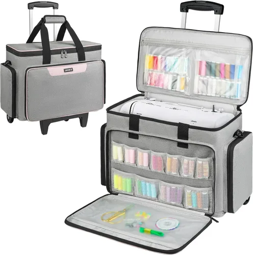 Miniatura 10 de LEFOR·Z Estuche rodante para máquina de coser con ruedas, bolsa de transporte para máquina de coser, bolsa de mano con carrito para la mayoría