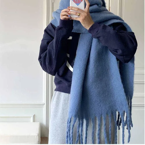 Miniatura 39 de Bufanda grande y gruesa de gran tamaño, esponjosas, de lana grande, gruesa, cálida para invierno