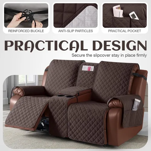 Miniatura 4 de KinCam Funda para Sofá Reclinable Loveseat 100% Impermeable con Consola, Fundas Antideslizantes para Sofá Reclinable de 2 Asientos, Funda de Sofá