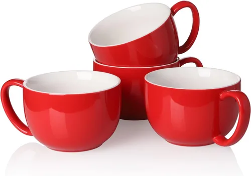 Miniatura 10 de Teocera Juego de 4 tazas de café grandes de 16 onzas, tazas de porcelana blanca gruesa para capuchino, café con leche, té y chocolate caliente
