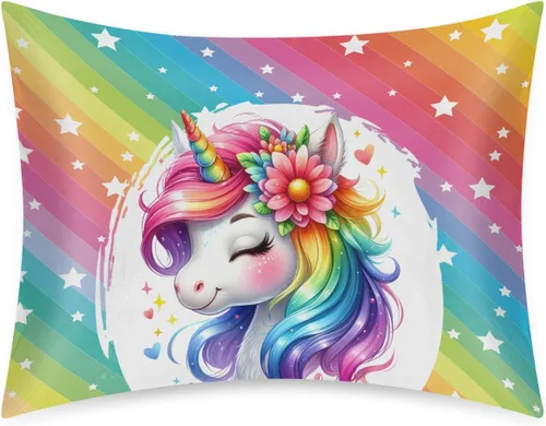 Miniatura 69 de Funda de almohada de satén de unicornio rosa lindo para cabello y piel, tamaño estándar, funda de almohada de seda suave de satén refrescante