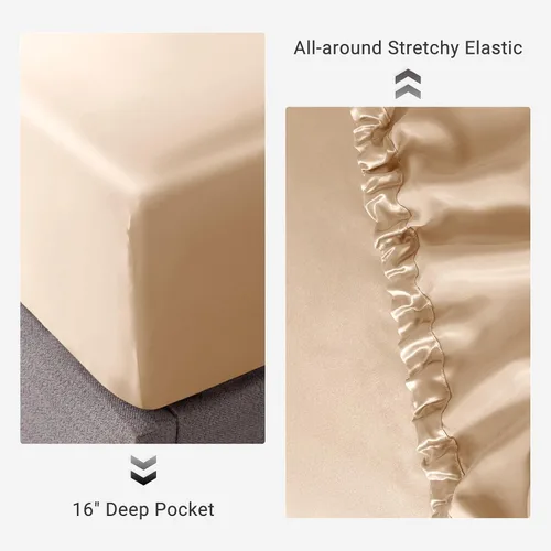 Miniatura 81 de THXSILK Juego de sábanas bajeras de 100% seda de morera, 3 piezas de seda 7A+, transpirable, suave, sábana bajera de 16 pulgadas de profundidad, 2