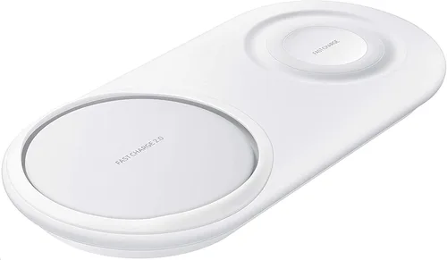 Samsung Qi - Cargador inalámbrico certificado de carga rápida (edición 2019) con ventilador de refrigeración para teléfonos Galaxy, Stand 2.0, Blanco