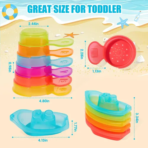 Miniatura 5 de Juguetes de baño para bebés de 1 a 3 años, 11 unidades, juguetes de baño sin moho para niños pequeños de 2 a 4 años con coloridos barcos flotantes