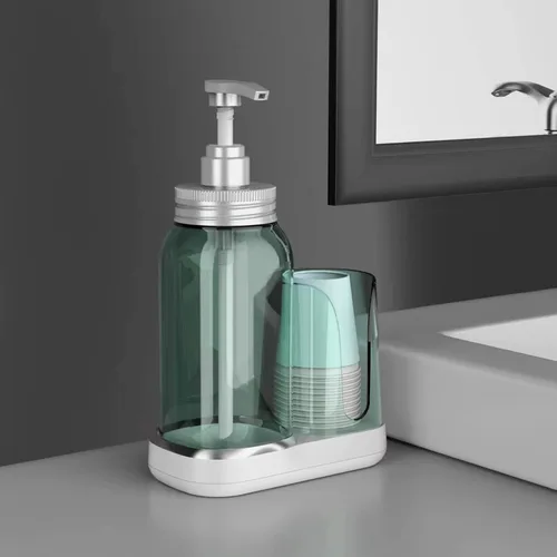 Miniatura 2 de Dispensador de enjuague bucal Luvan para baño, botella de bomba de enjuague bucal de 25 oz con portavasos, recipiente de enjuague bucal transparente