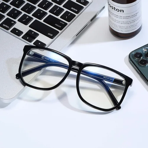 Miniatura 6 de SHEEN KELLY TR90 Oversized Blue Light Blocking Glasses Men Women Square Computer Eyewear Nerd Black Large Clear Lens
