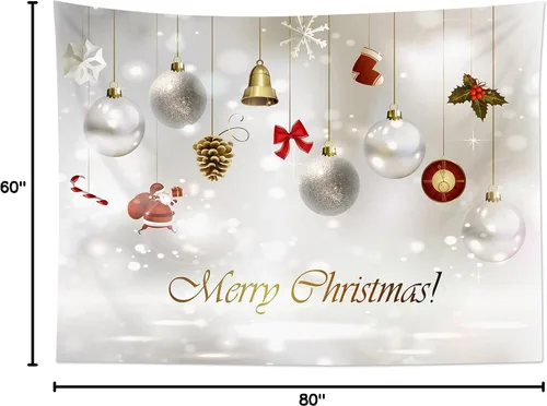 Miniatura 8 de LB Tapiz de Feliz Navidad, bola de Navidad y Papá Noel, tapiz de pared de copo de nieve de invierno, tapiz para colgar en la pared