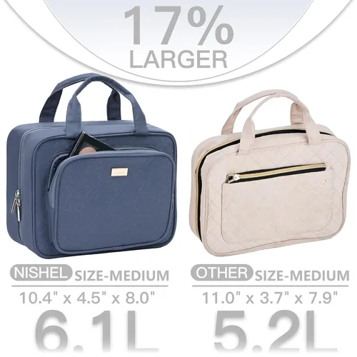 Miniatura 2 de NISHEL Neceser de viaje para mujer, organizador de artículos esenciales de maquillaje, estuche colgante para accesorios, cosméticos, Egeo-azul, M
