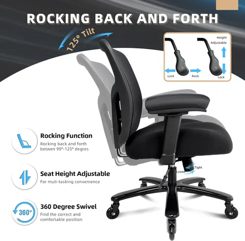 Miniatura 6 de Silla de oficina grande y alta de 500 libras con reposabrazos 4D y respaldo ajustable, silla de oficina resistente para personas pesadas, resortes